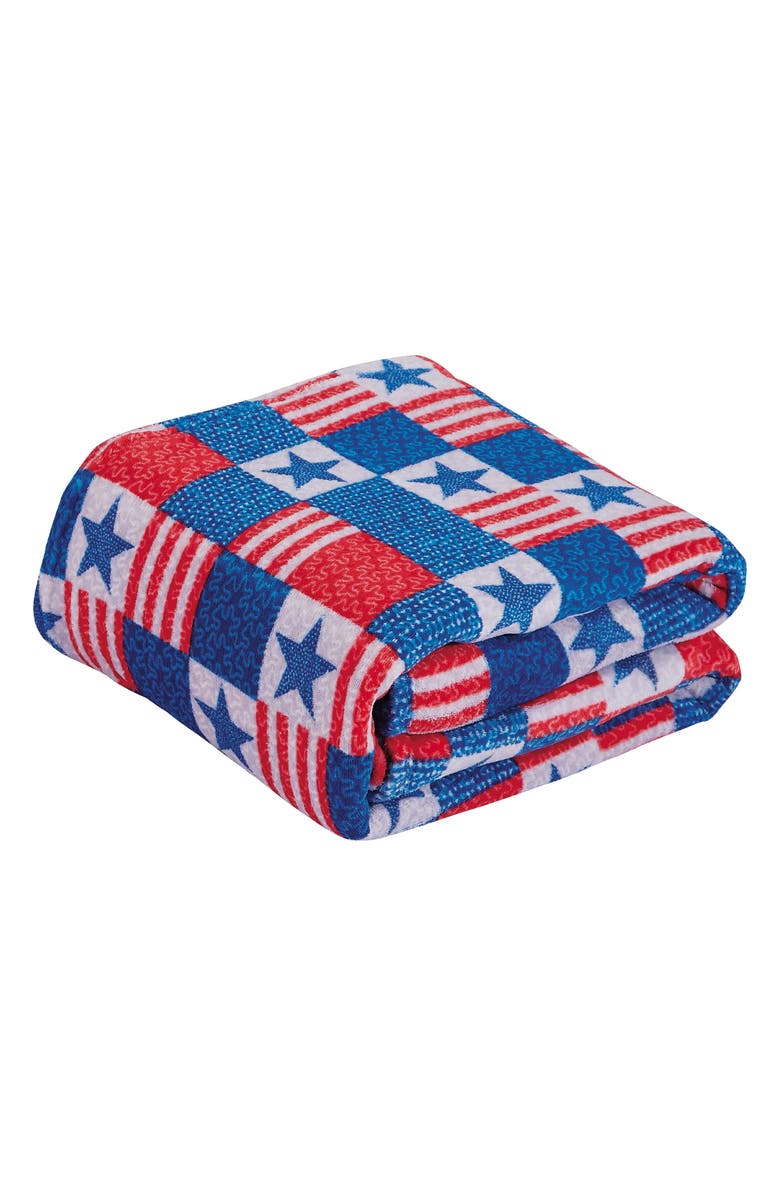 Luxury Home Patriotic Patchwork Plush Fleece Throw Blanket, Main, color, Blue Multi