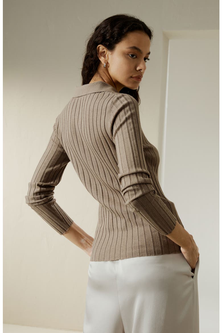 Women's Ribbed Silk-Cashmere Blend Cardigan, Alternate, color, Brown