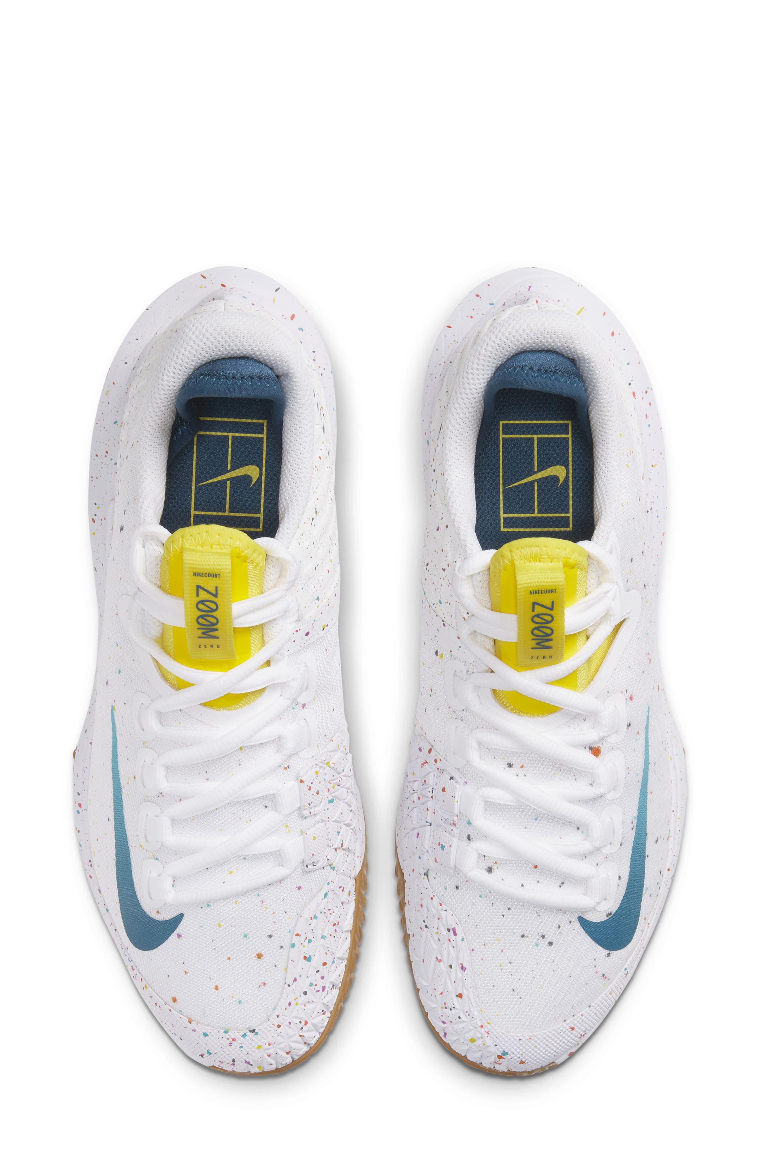 NikeCourt Air Zoom Zero Tennis Shoe, Alternate, color, WHITE/ AQUA/ YELLOW/ BLUE
