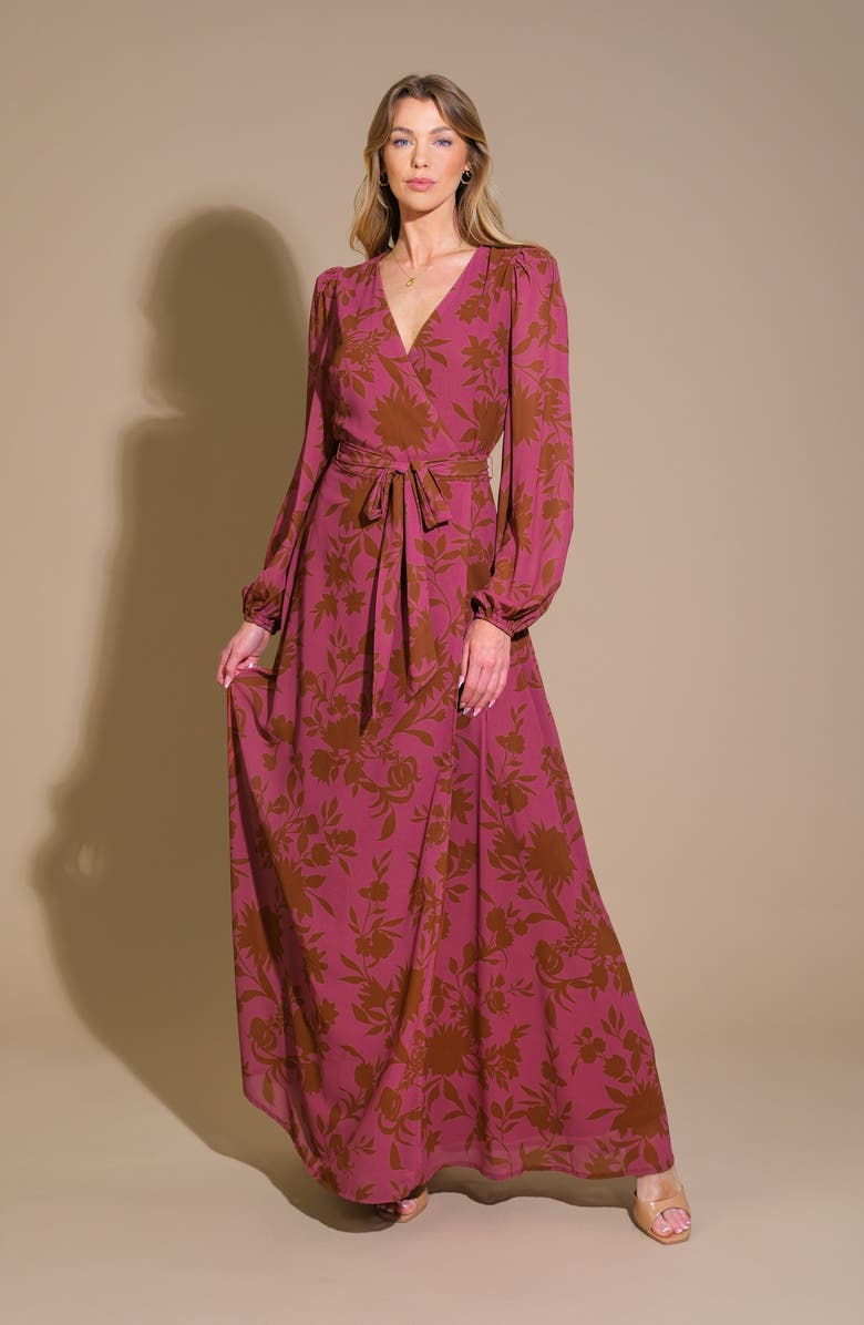 FLYING TOMATO Long Sleeve Wrap Maxi Dress, Alternate, color,