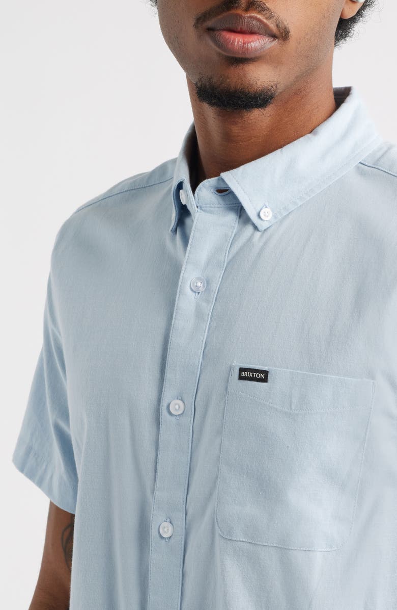 Brixton Sanford Oxford Short Sleeve Cotton Blend Button-Up Shirt, Alternate, color, Blue Aura