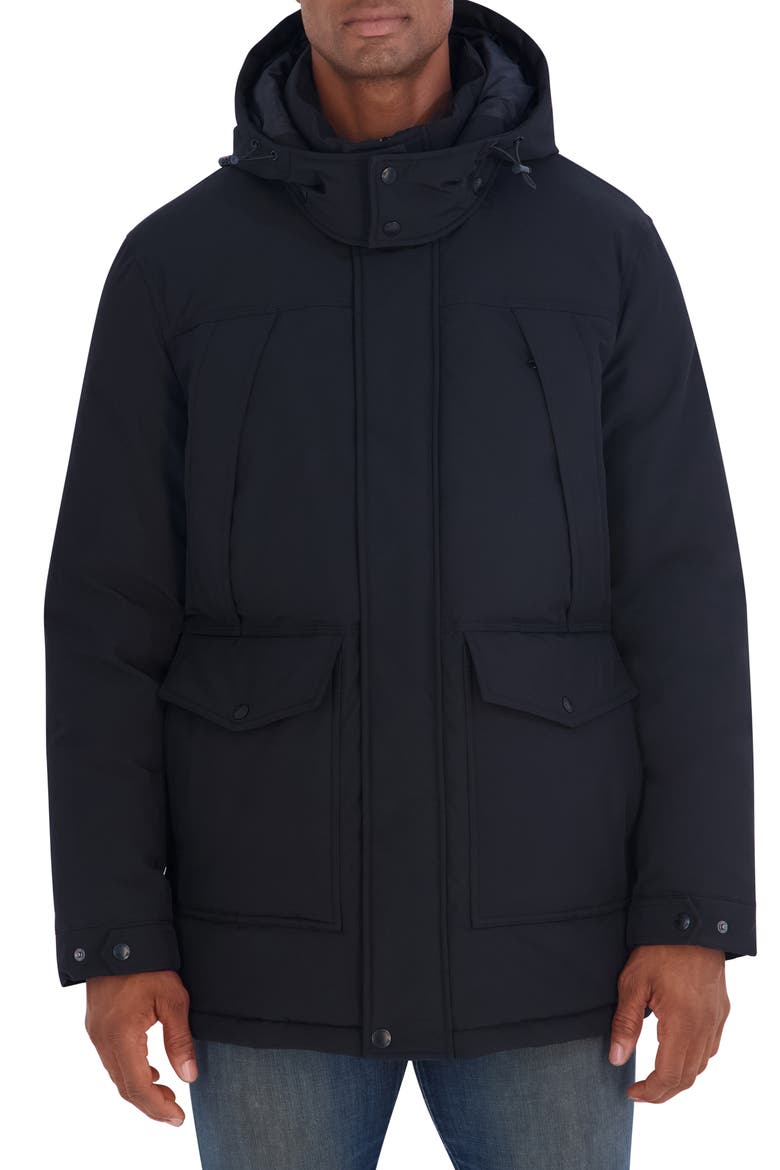 Faille Hooded Parka, Main, color, BLACK