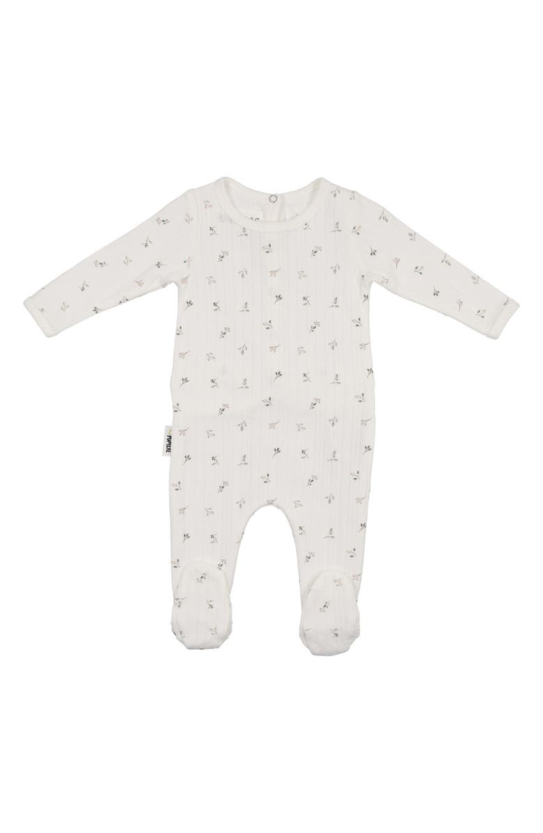 Manière Pointelle Leaves Footie, Main, color, Ivory