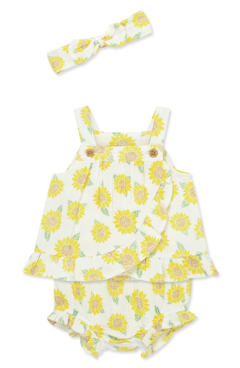 Little Me Sunflower Top, Shorts & Headband Set, Alternate, color, Yellow