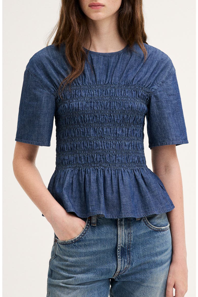 Smocked Denim Top, Main, color, LIGHT RINSE
