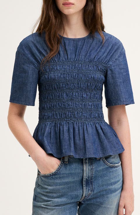 Smocked Denim Top