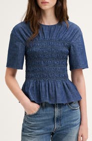 Madewell Smocked Denim Top