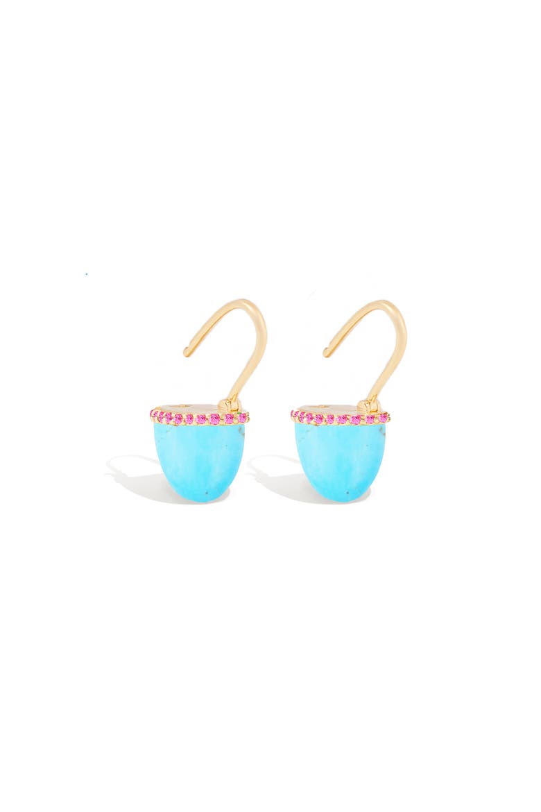 Found Cap Huggie Earring, Alternate, color, Turquoise & Pink Sapphire-Gold