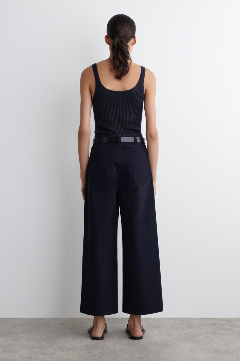 Cotton Cropped Wide-Leg Trousers, Alternate, color, NAVY