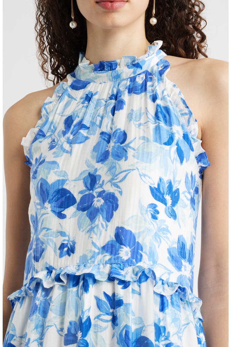 Ruffle Trim Sleeveless Maxi Dress, Alternate, color, BLUE GABBY FLORAL