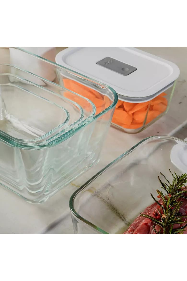 Stackable Airtight Glass Food Storage Container Set with Microwave Valve and Leak Proof Lid, 16 Piece, Alternate, color, Clear with White Lid