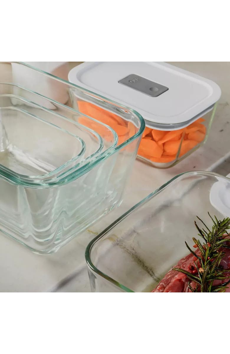 OU Stackable Airtight Glass Food Storage Container Set with Microwave Valve and Leak Proof Lid, 16 Piece, Alternate, color, 