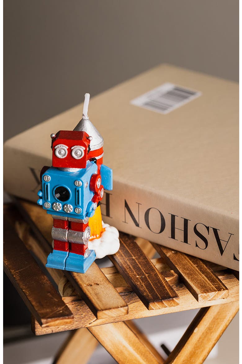 Vintage Robot Rocket Candle, Alternate, color, Red / Blue / Silver