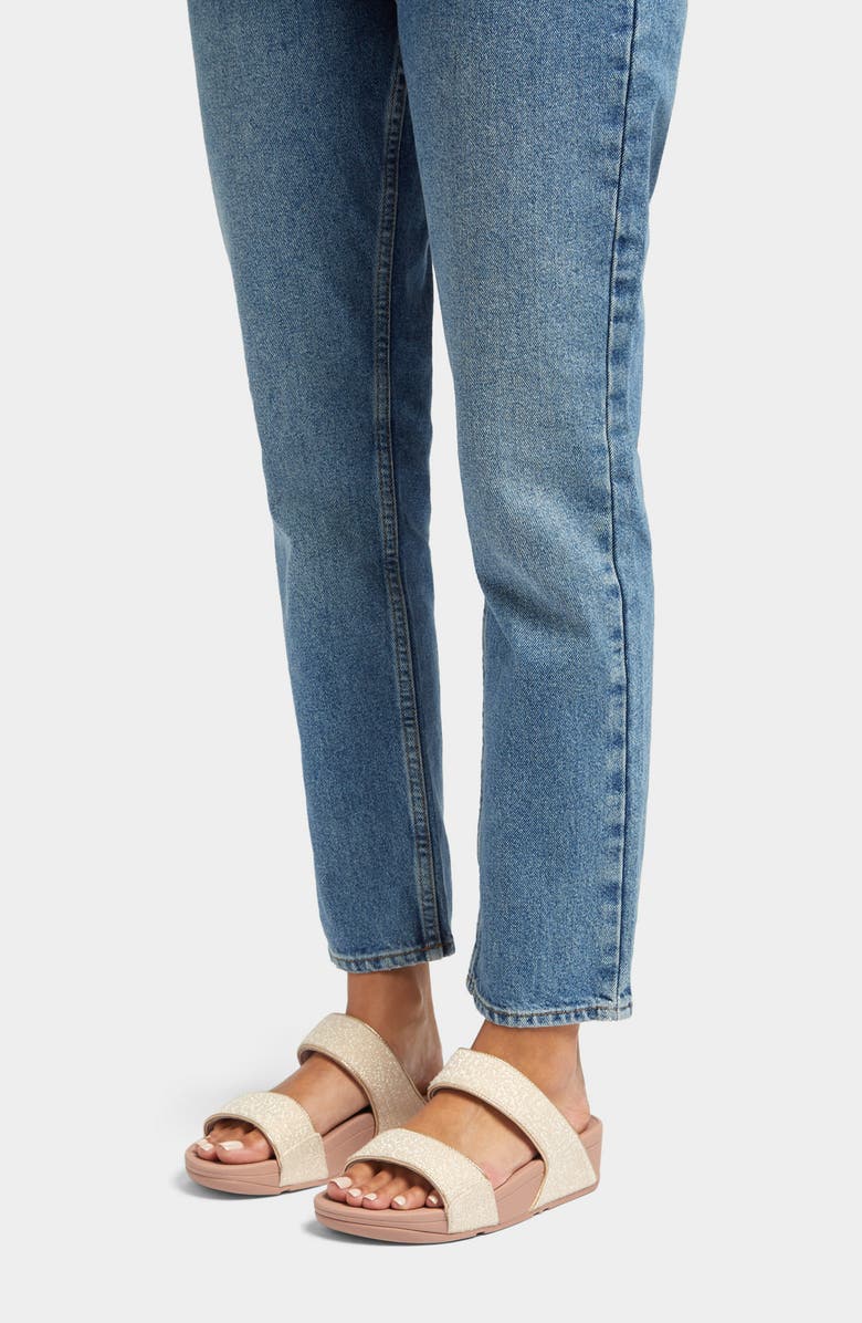 FitFlop Lulu Shimmerweave Platform Slide Sandal, Alternate, color, Stone Beige Mix