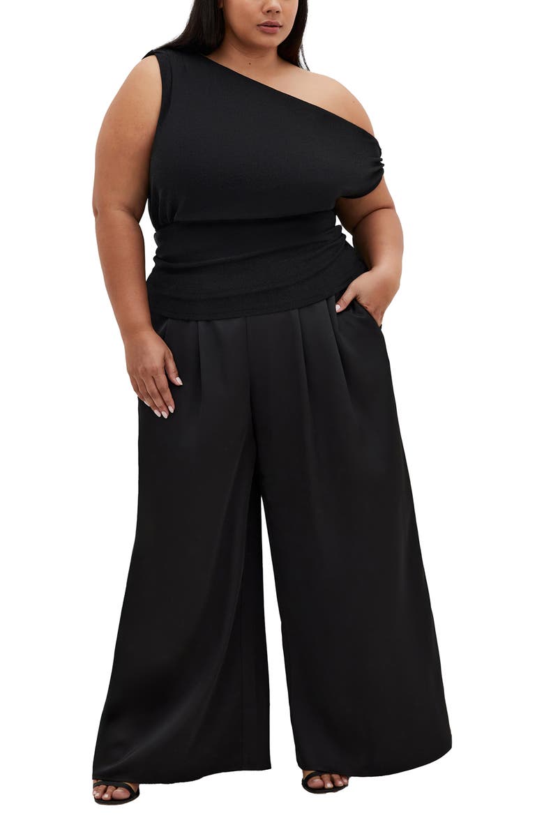 City Chic Paloma Shimmer One-Shoulder Top, Alternate, color, Black