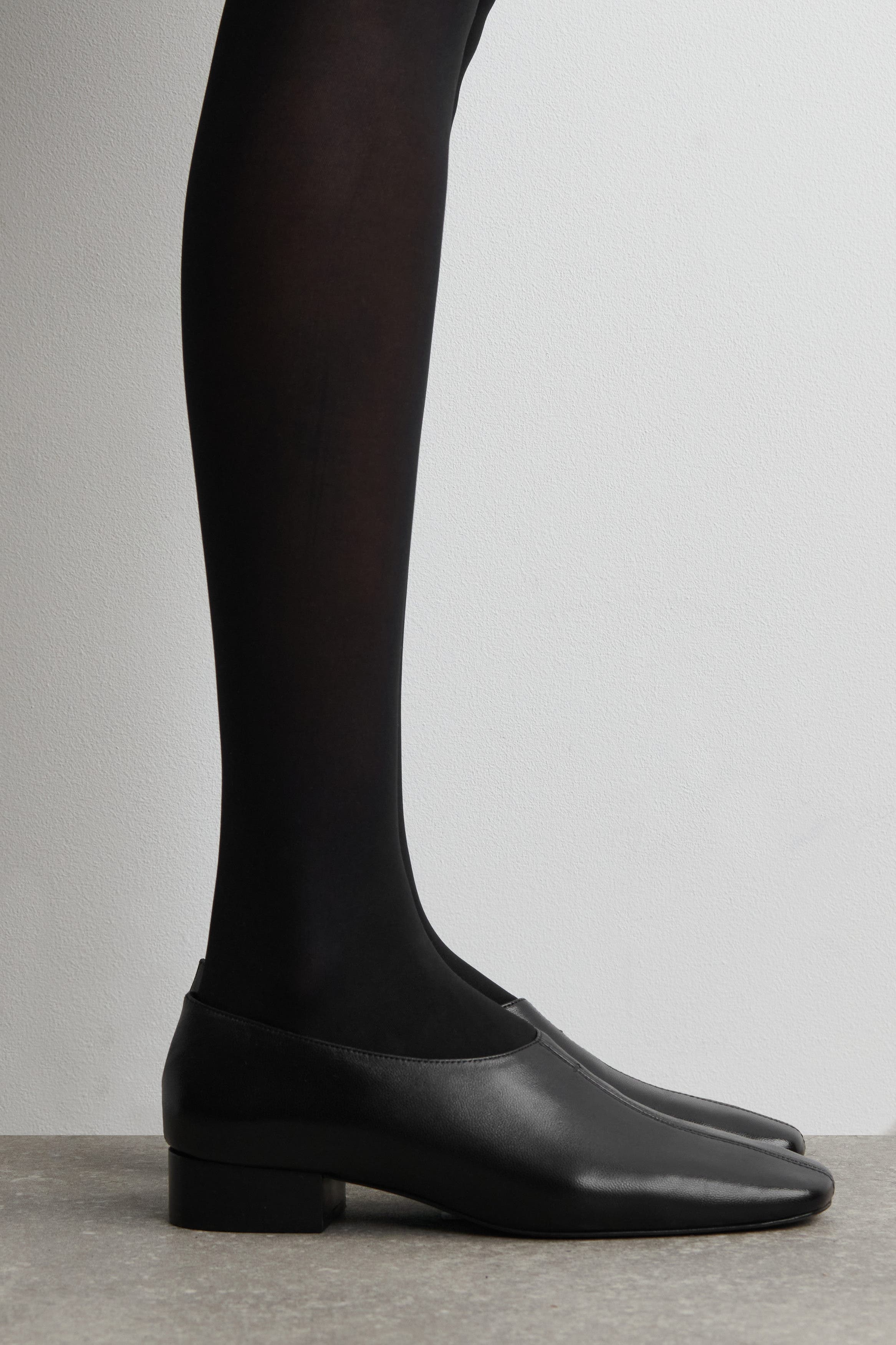 COS Square-Toe Leather Heeled Shoes, Alternate, color, Black