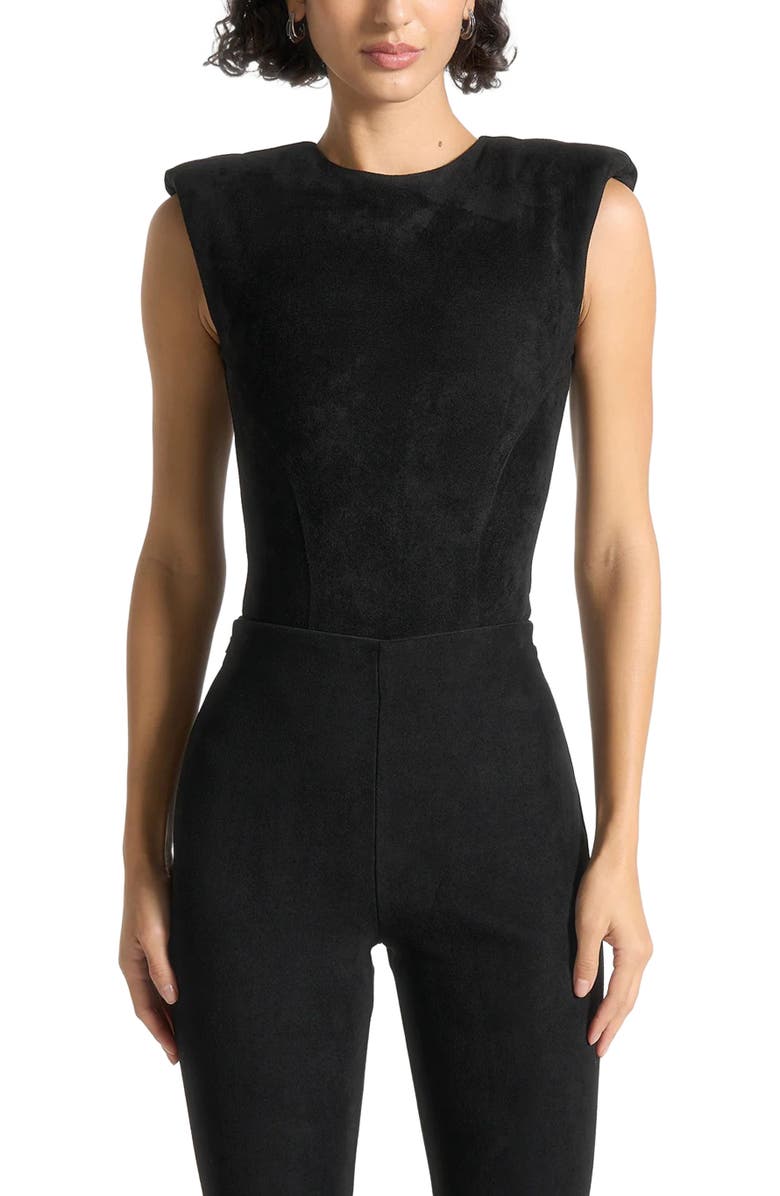 Manière De Voir Wide Shoulder Suede Bodysuit, Alternate, color,
