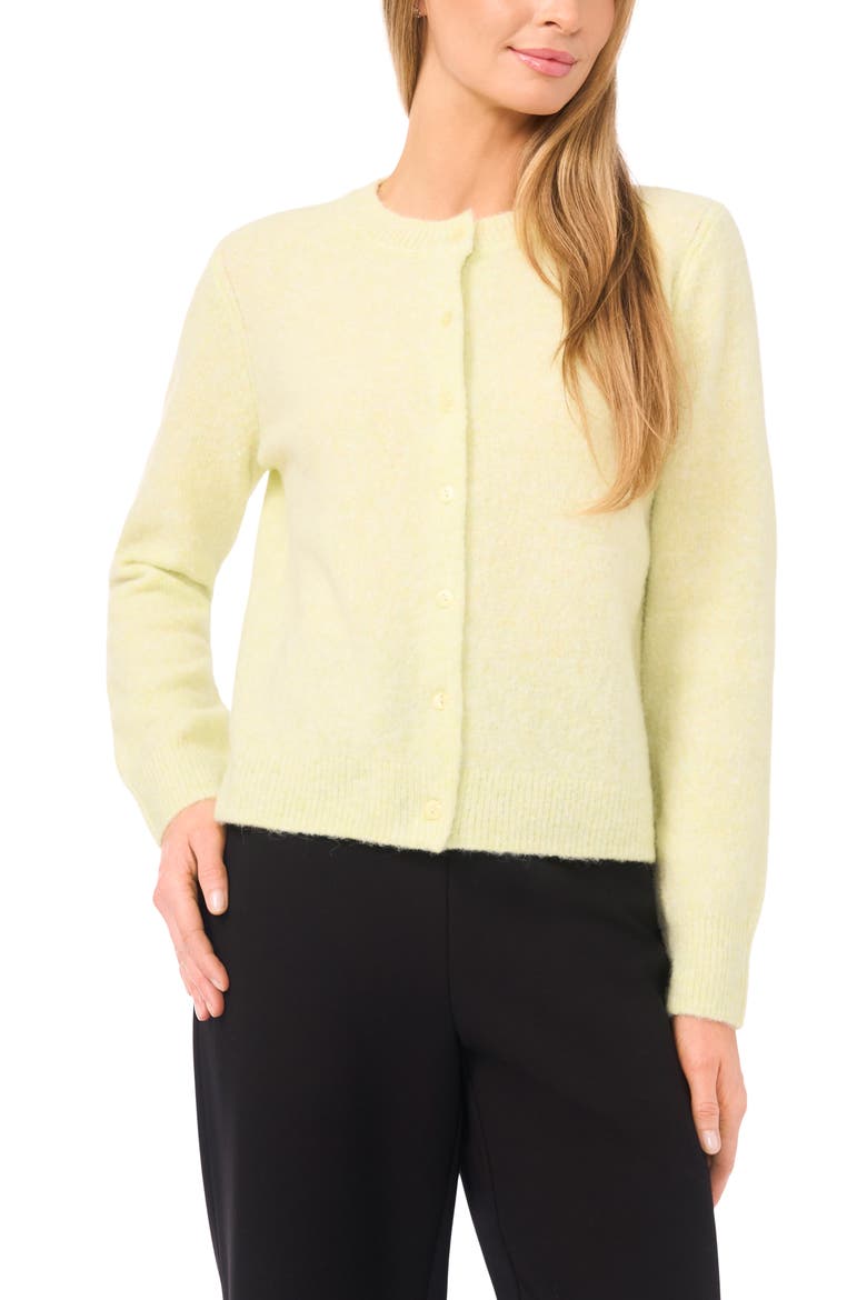 Fuzzy Crewneck Cardigan, Main, color, WHITE JADE