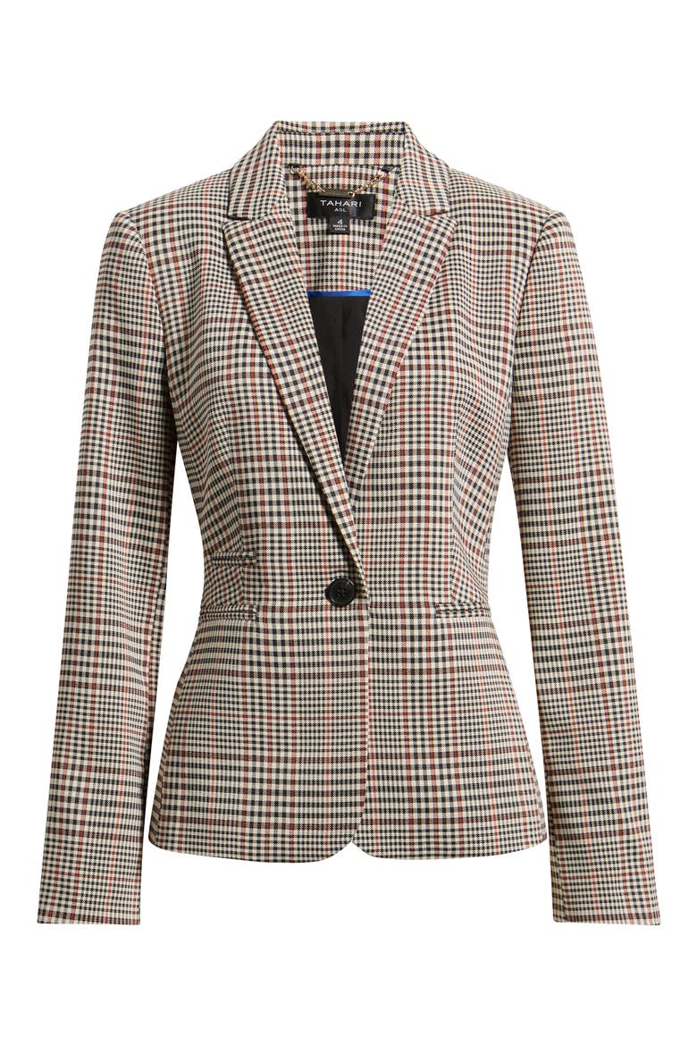 One-Button Plaid Blazer, Alternate, color, TOFFEE BLACK