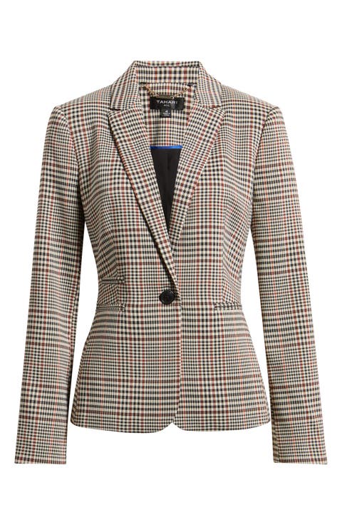 One-Button Plaid Blazer