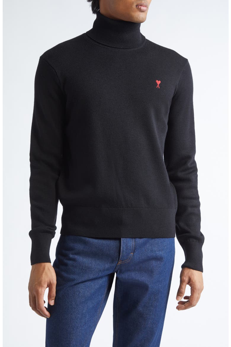 Ami De Coeur Merino Wool Turtleneck Sweater, Main, color, NOIR/ ROUGE