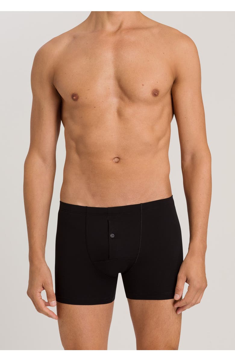 Hanro Cotton Sensation Long Leg Boxer Brief With Fly, Alternate, color, Black