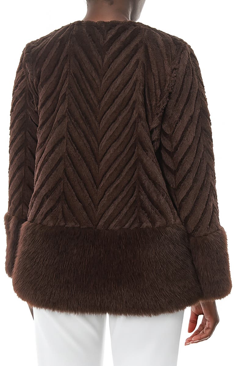 Nina Leonard Chevron Faux Fur Long Sleeve Bolero, Alternate, color, Chocolate