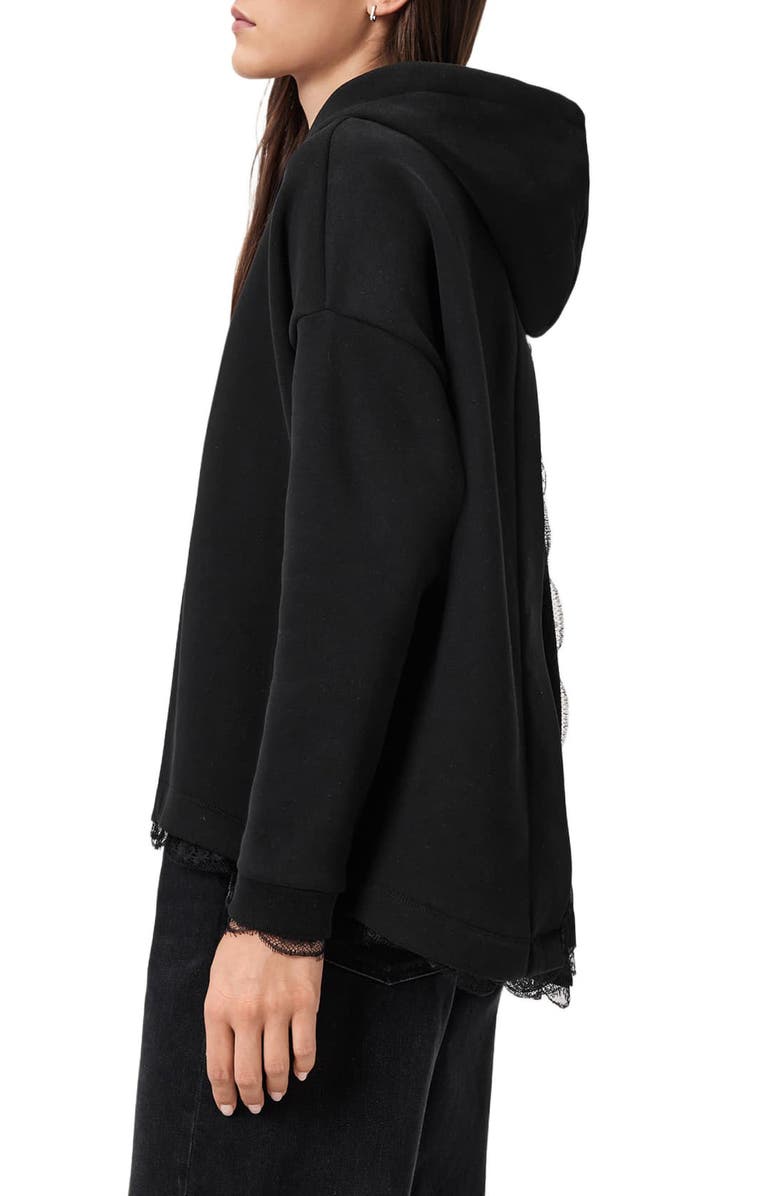 AllSaints Nia Lace High-Low Hoodie, Alternate, color, 