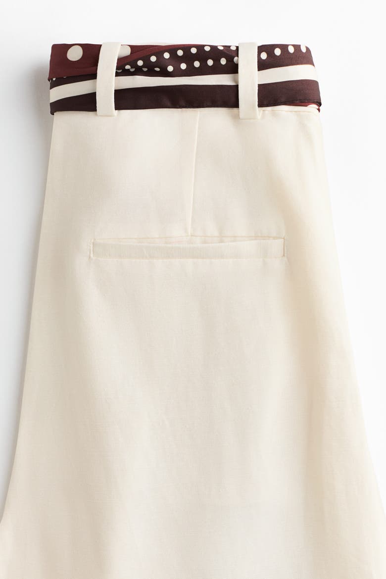 Linen-blend Scarf-detail Trousers, Alternate, color, Cream