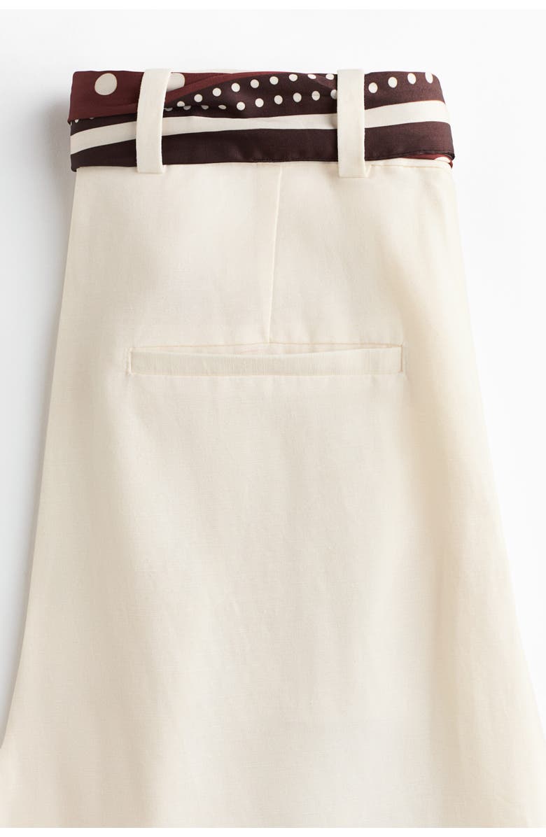 H&M Linen-blend Scarf-detail Trousers, Alternate, color, Cream