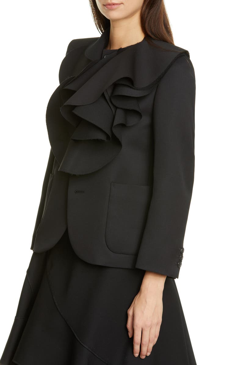 Tao Comme des Garçons Tricot Comme des Garçons Ruffle Collar Wool Gabardine Jacket, Alternate, color,