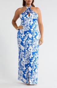 SUGARLIPS Helsinki Floral Tilda Satin Halter Maxi Dress