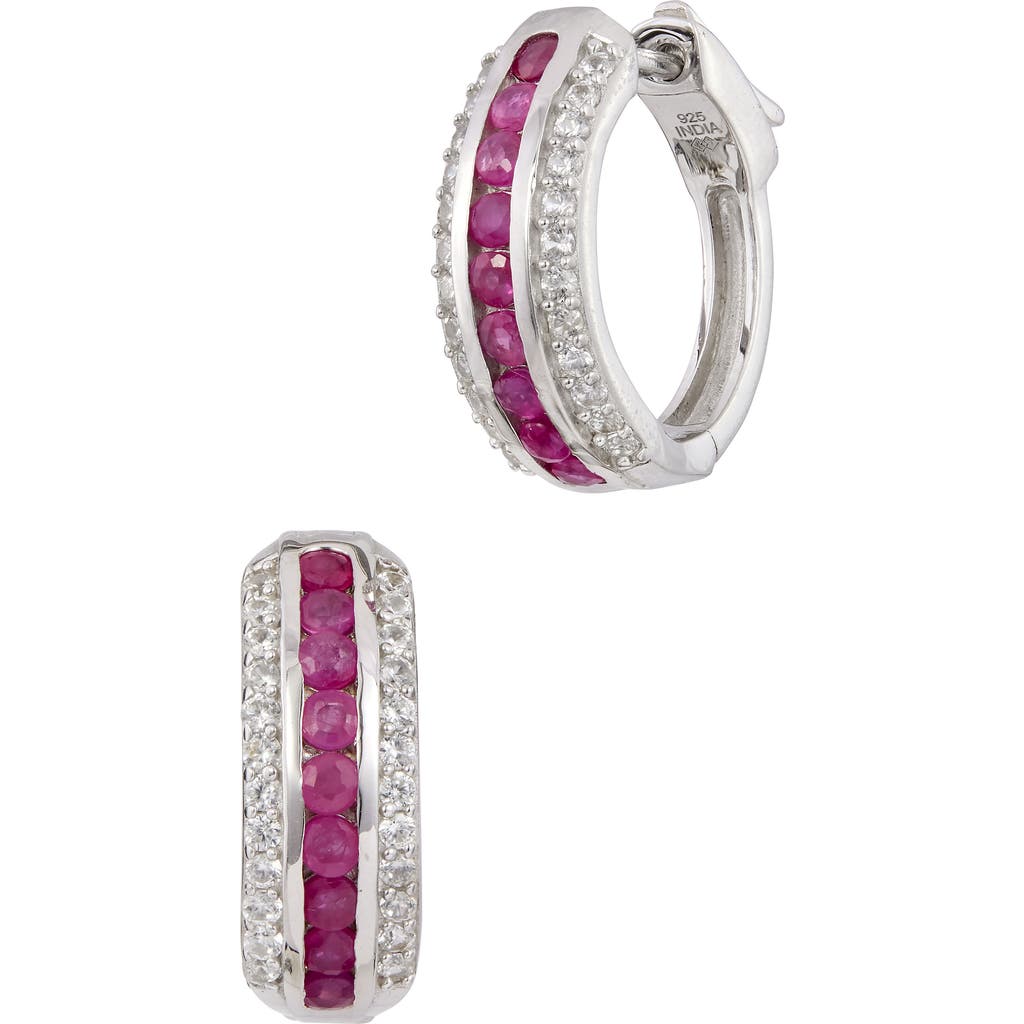 Savvy Cie Jewels Stone Hoop Earrings In Metallic