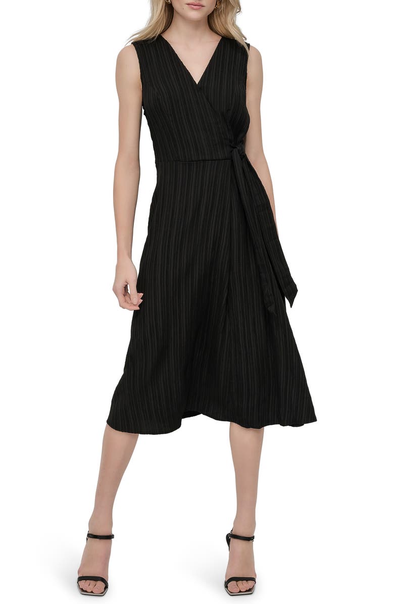 DKNY Sleeveless Faux Wrap Midi Dress, Main, color, 