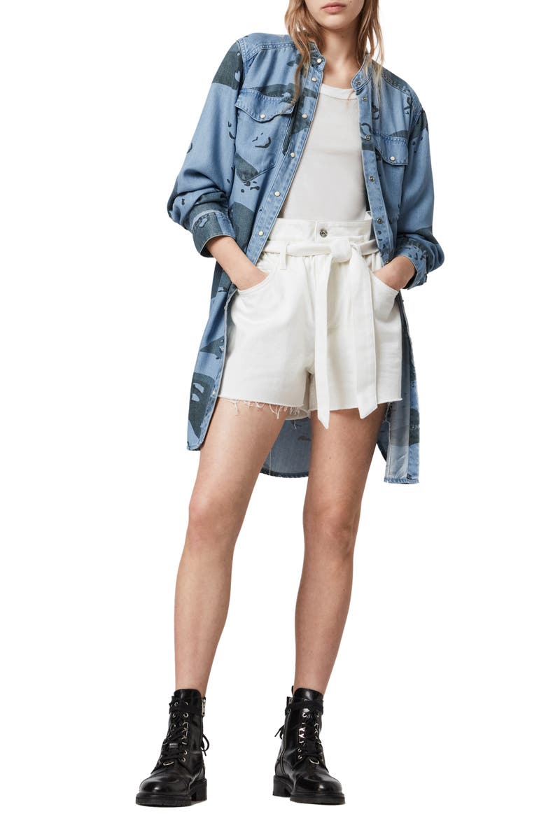 AllSaints Kat Camo Long Sleeve Denim Mini Shirtdress, Alternate, color, 