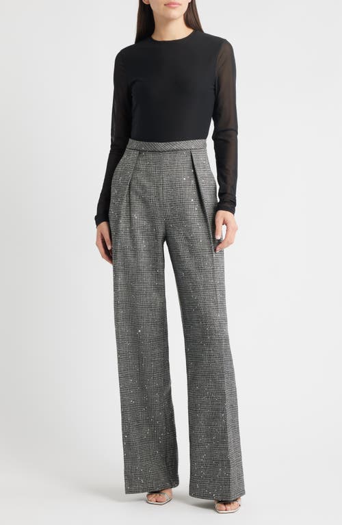 Black Halo Dante Sequin Long Sleeve Wide Leg Jumpsuit In Animal Print