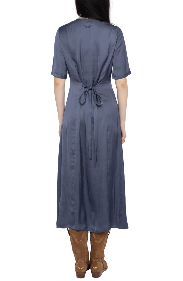 Zadig & Voltaire Rodalan V-Neck Satin Midi Dress, Alternate, color, Storm