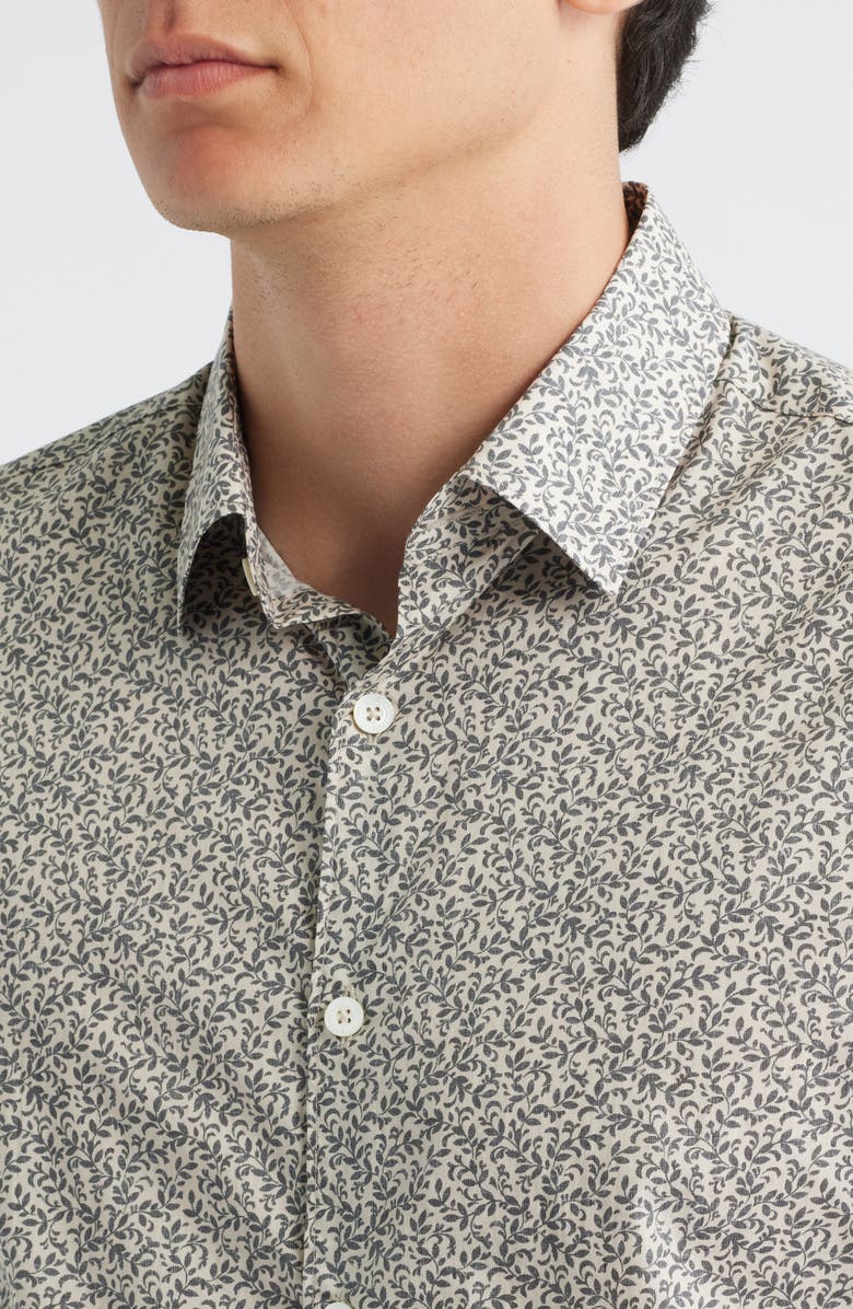 Canali Regular Fit Floral Cotton & Lyocell Dress Shirt, Alternate, color, Beige