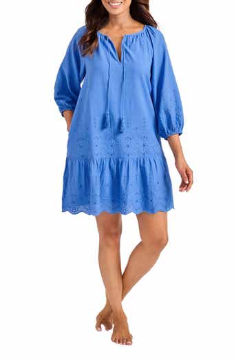 Tommy Bahama Eyelet Cove Embroidered Organic Cotton Cover-Up Dress