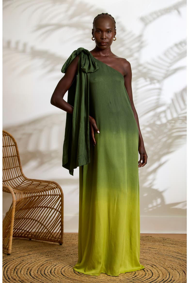 Raya Gown Ombra Olive in Fsc® Certified Viscose, Alternate, color, Ombra Olive