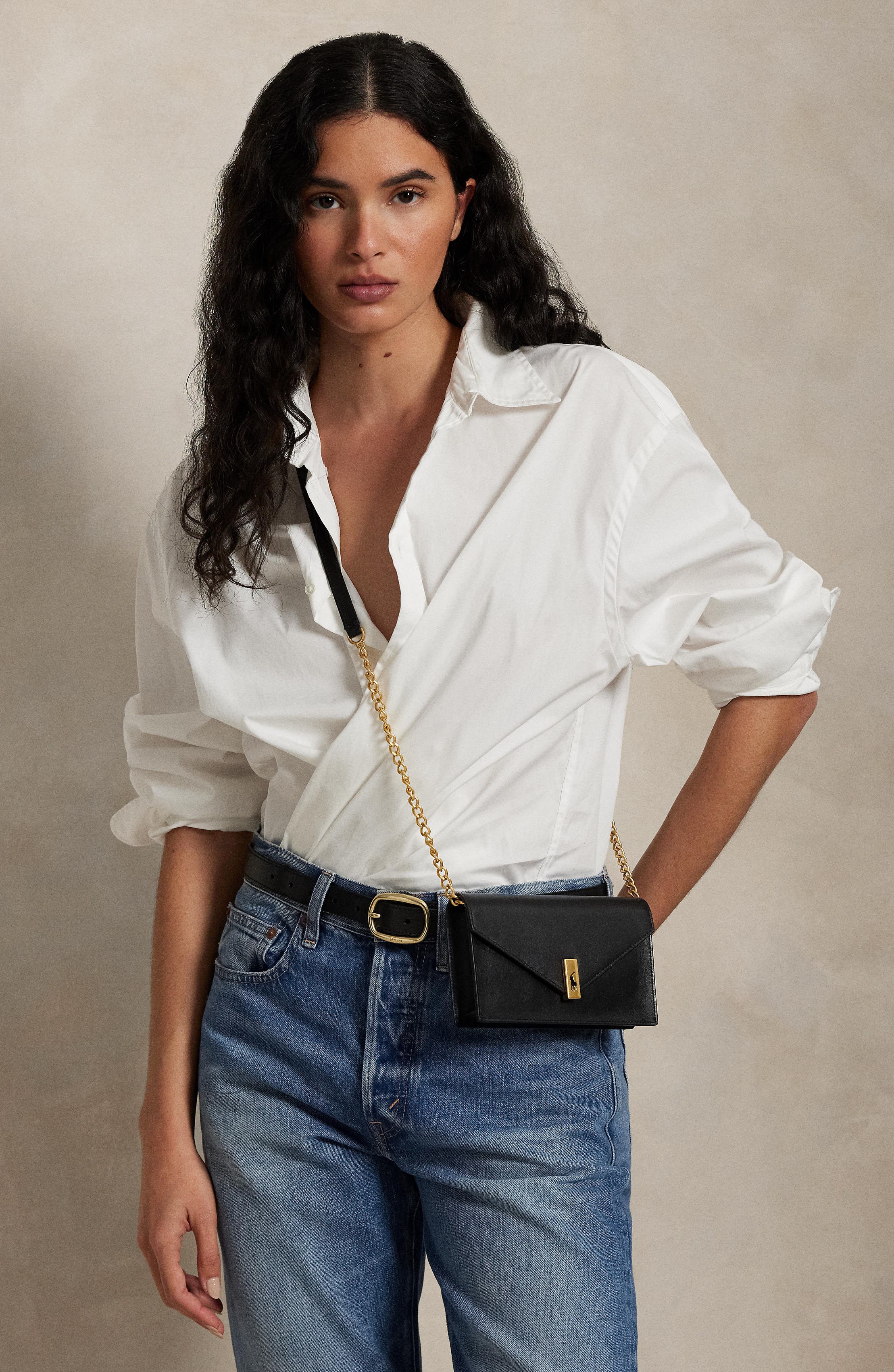 Polo Ralph Lauren Polo ID Chain Leather Crossbody Wallet, Alternate, color, Black