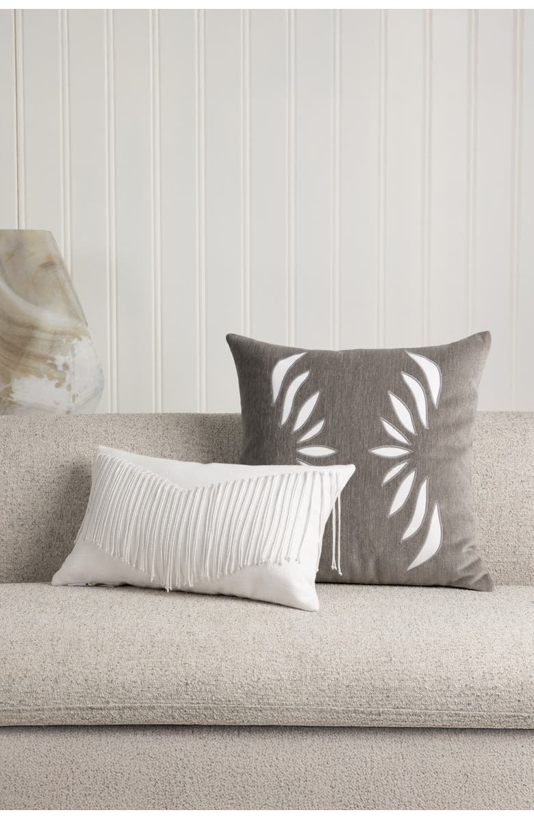 Elaine Smith Mane Blanc Handmade Macrame Fringed Indoor & Outdoor Woven Accent Pillow, Alternate, color, Blanc