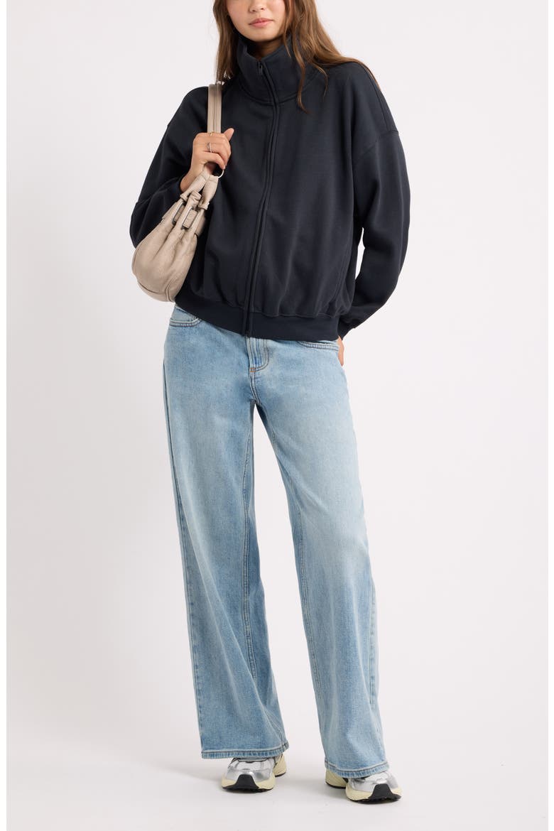 Everyday Fleece Funnel Neck Zip Sweatshirt, Alternate, color, BLACK JET