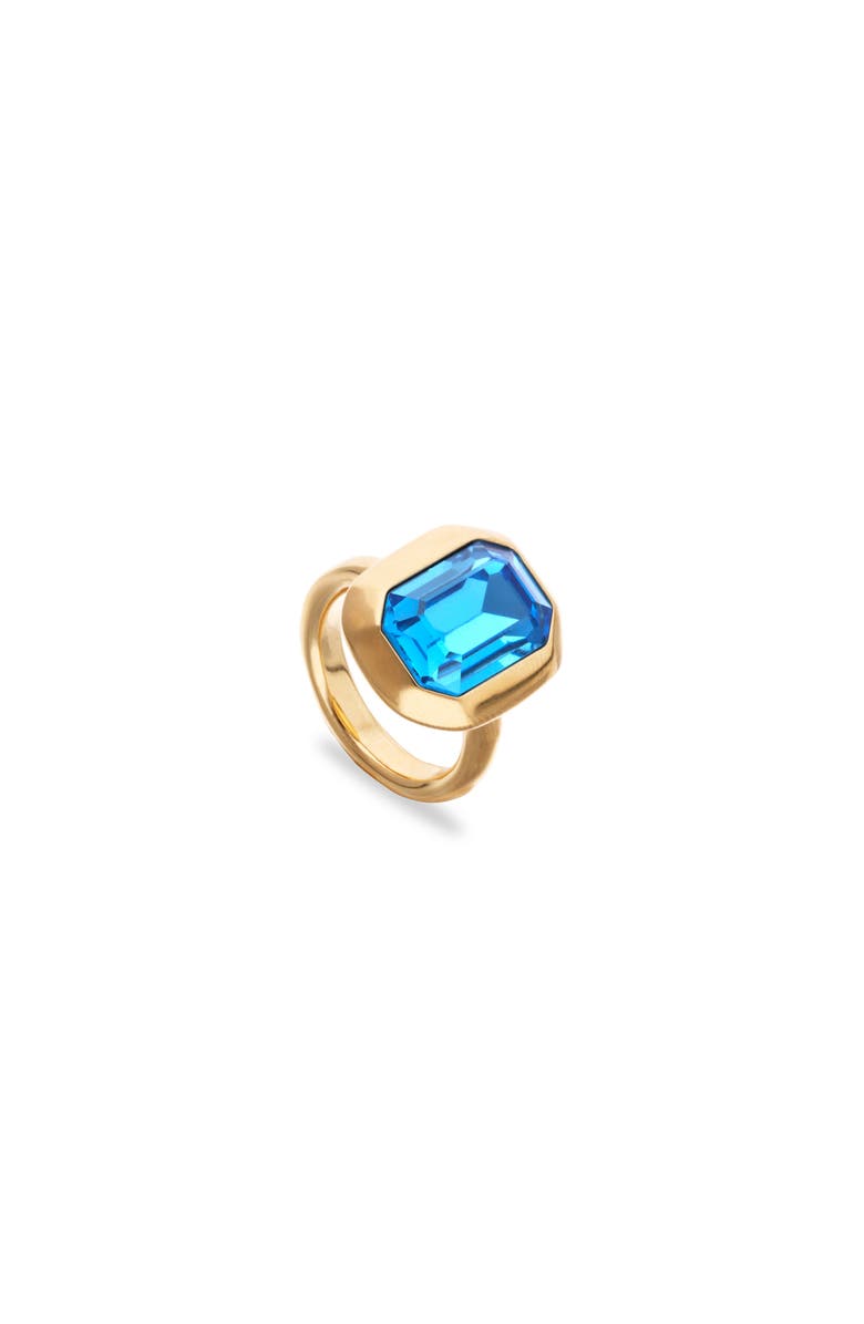 UNODE50 Gold-tone Ring with Emerald-Cut Blue Crystal, Main, color, Gold