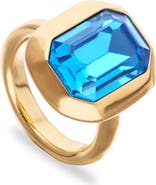 UNODE50 Gold-tone Ring with Emerald-Cut Blue Crystal