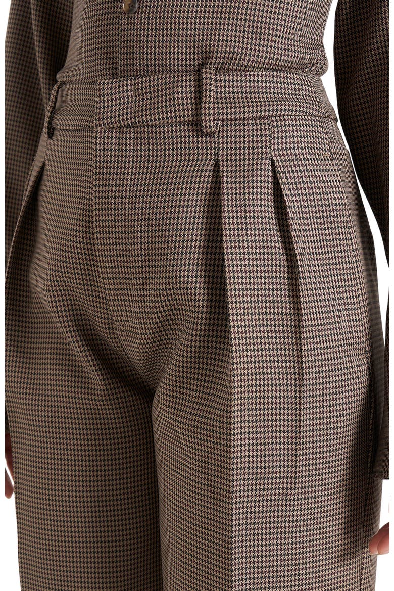 Julie Houndstooth Twin Pleat Trousers, Alternate, color, Brown