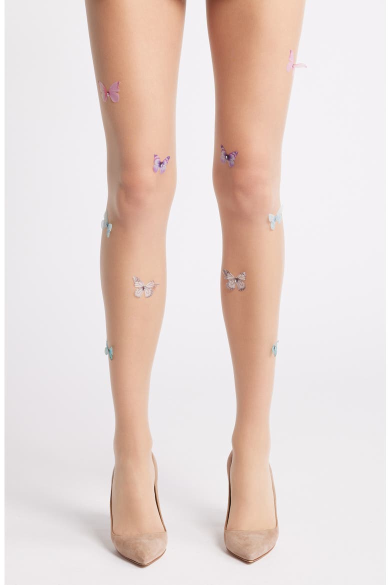 Pixie Butterfly Tulle Tights, Main, color, BEIGE