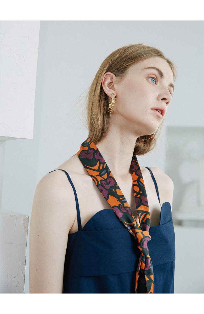 Lost Pattern "Lost Cherries" Silk Skinny Scarf, Alternate, color, Pumpkin Orange