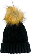 MARCUS ADLER Faux Fur Pom Cable Knit Beanie