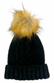 MARCUS ADLER Faux Fur Pom Cable Knit Beanie